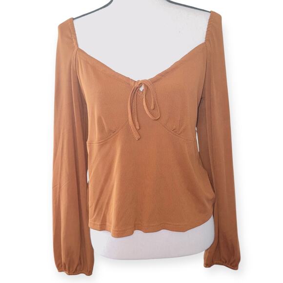Cottagecore Brown Off the Shoulder Cropped Blouse - Picture 1 of 6